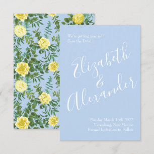 Yellow and Light Blue Rose Vintage Spring Wedding Invitation