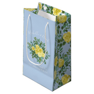 Yellow and Light Blue Rose Vintage Spring Wedding Small Gift Bag
