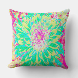 Yellow and Magenta Decorative Dahlia Flower Cushion