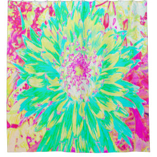 Yellow and Magenta Decorative Dahlia Flower Shower Curtain