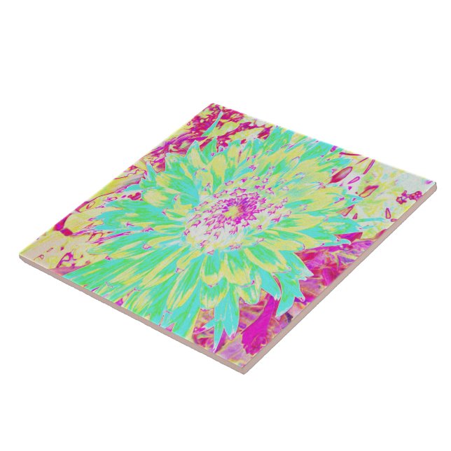 Yellow and Magenta Decorative Dahlia Flower Tile (Side)