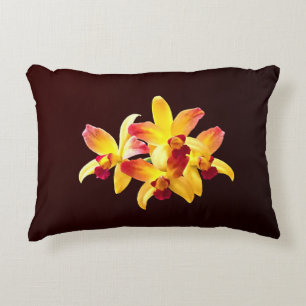Yellow and Maroon Orchids Brassolaeliocattleya Decorative Cushion