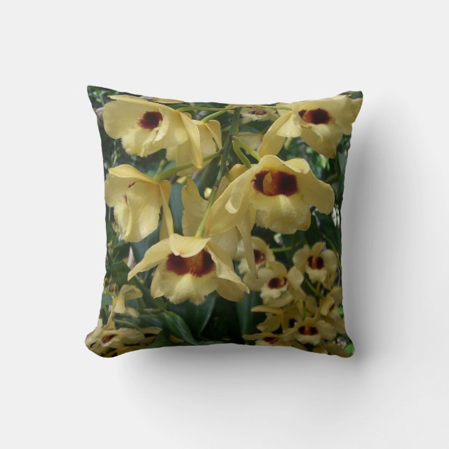 Yellow and Maroon Orchids Elegant Floral Cushion (Front)
