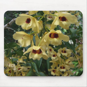Yellow and Maroon Orchids Elegant Floral Mouse Mat