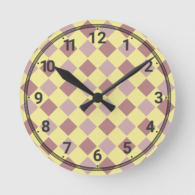Yellow and mauve pastel pattern round clock (Front)