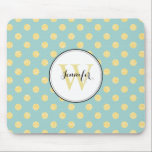 Yellow and Mint Polka Dots Pattern Monogram Mouse Mat<br><div class="desc">Girly and chic polka dots and monogram design.</div>