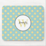 Yellow and Mint Polka Dots Pattern Monogram Mouse Mat<br><div class="desc">Girly and chic polka dots and monogram design.</div>