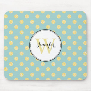 Yellow and Mint Polka Dots Pattern Monogram Mouse Mat