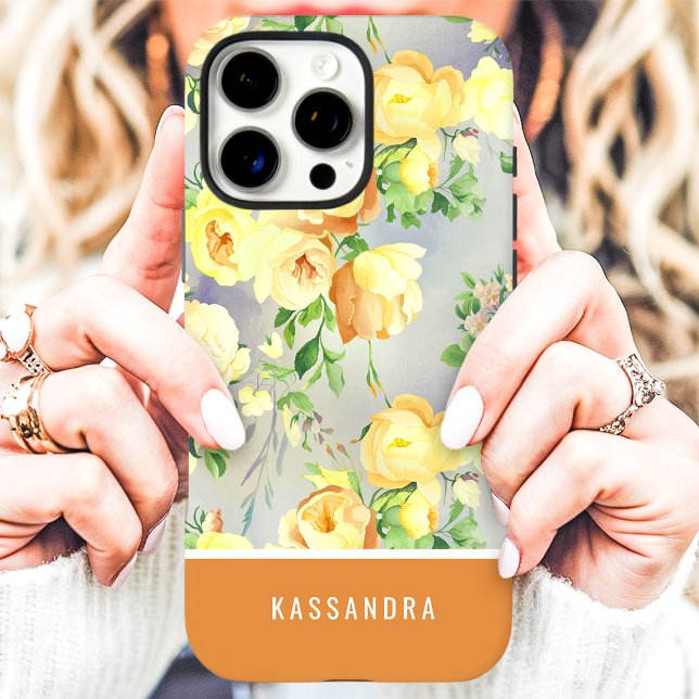Yellow and Mustard Custom Name Floral  Case-Mate iPhone Case (Creator Uploaded)
