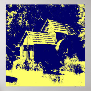 Yellow and Navy Blue Mabry Mill Poster