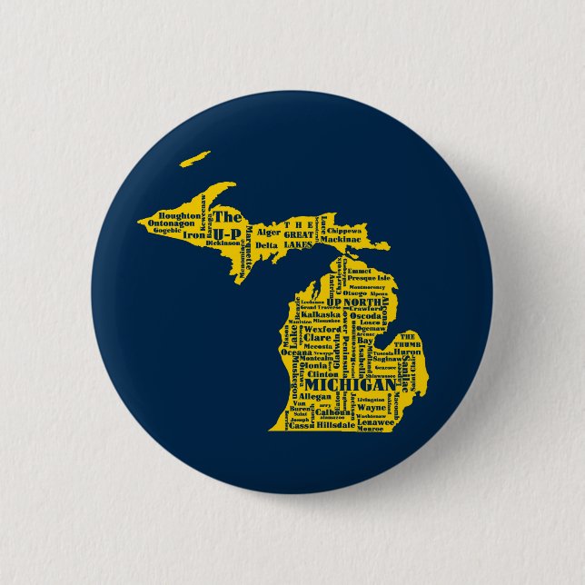 Yellow and Navy Blue State of Michigan cities 6 Cm Round Badge (Front)