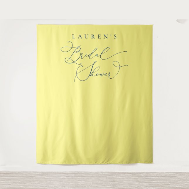 Yellow and Navy Bridal Shower Photo Backdrop Tapestry (Front)