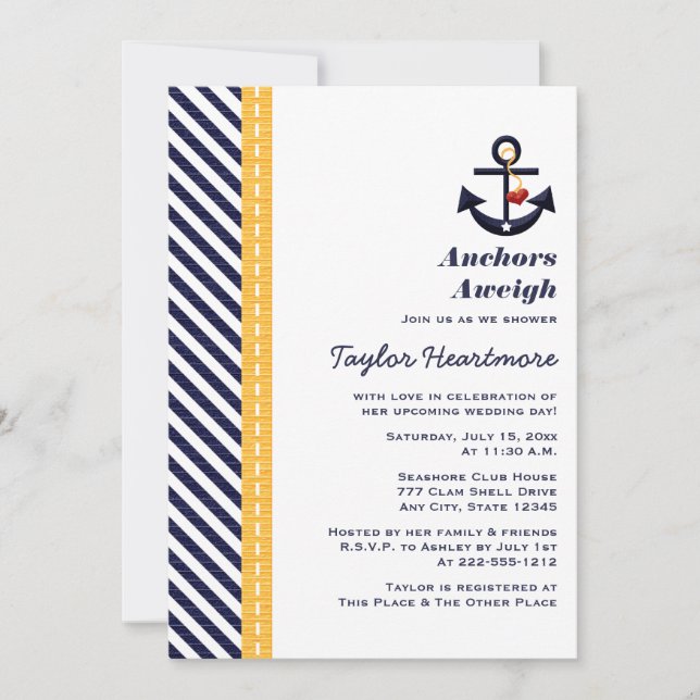 Yellow and Navy Nautical Bridal Shower Invitations (Front)