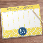Yellow and Navy Quatrefoil Pattern Custom Monogram Notepad<br><div class="desc">A popular design with Fall colors and an area to add your monograms or name. Trendy colors and patterns for your phone. If you need to adjust the initials,  click on the customize button and make changes.</div>