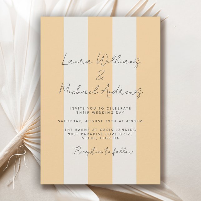 Yellow and Off-White Cabana Stripes Wedding Invitation (Available in both printed and instant download digital formats.)