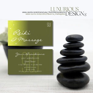 Yellow and Olive Green Glitter Stars with Initials Business Card