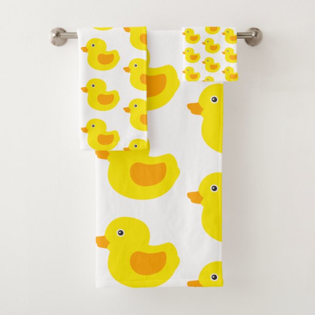 Yellow and Orange Baby Rubber Ducky for Kids Bath Towel Set (Insitu)
