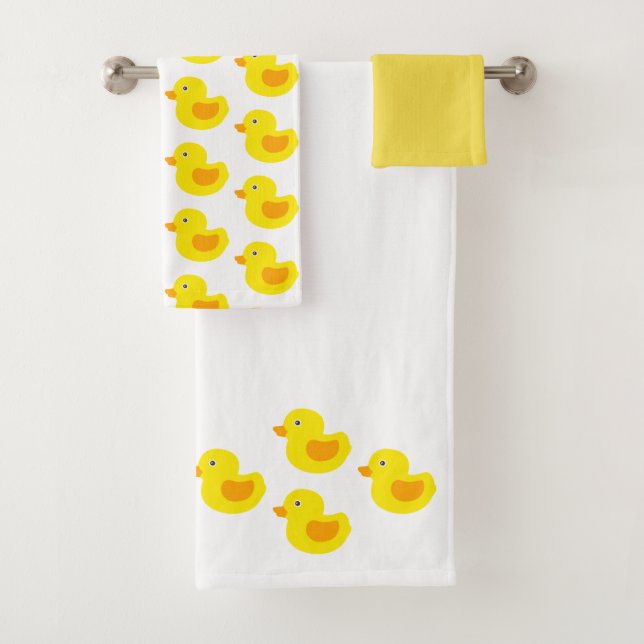 Yellow and Orange Baby Rubber Ducky for Kids Bath Towel Set (Insitu)
