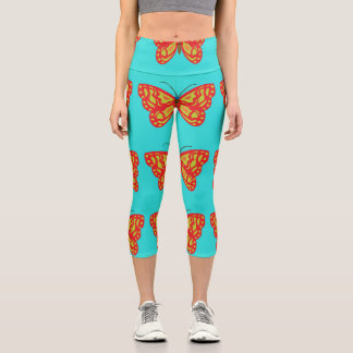 Yellow and Orange Butterflies  Capri Leggings