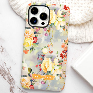 Yellow and Orange Custom Name Floral iPhone 16 Pro Max Case