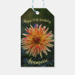 Yellow and Orange Dahlia Fun Happy 50th Birthday Gift Tags