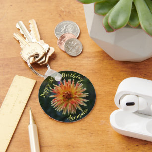 Yellow and Orange Dahlia Happy 50th Birthday Key Ring