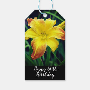 Yellow and orange daylily flower 50th birthday gift tags