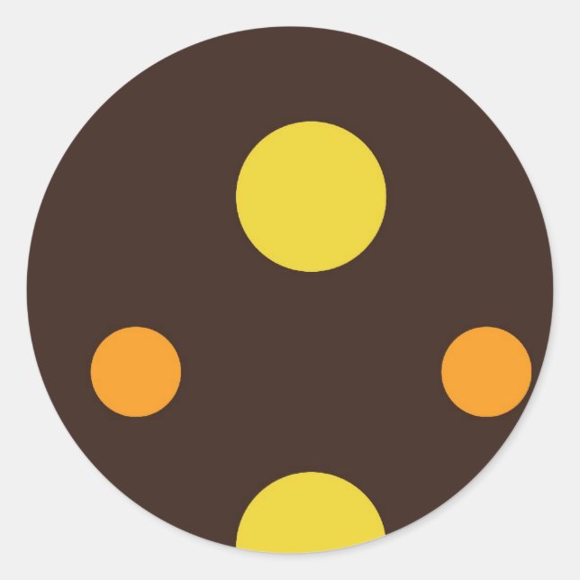 Yellow and Orange Dots on Brown Background Classic Round Sticker (Front)