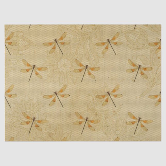 Yellow and Orange Dragonfly Decoupage Tissue Paper (Front)