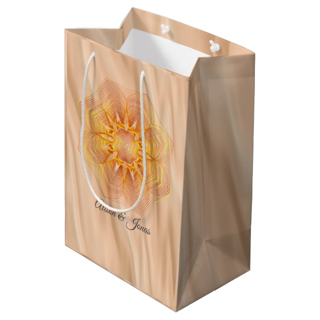 Yellow And Orange Floral Mandela Medium Gift Bag (Back Angled)