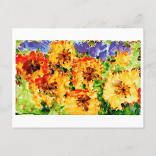 Yellow and orange flowers with purple sky postcard
