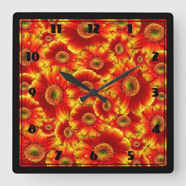 Yellow and Orange Gerbera Daisies Square Wall Clock (Front)