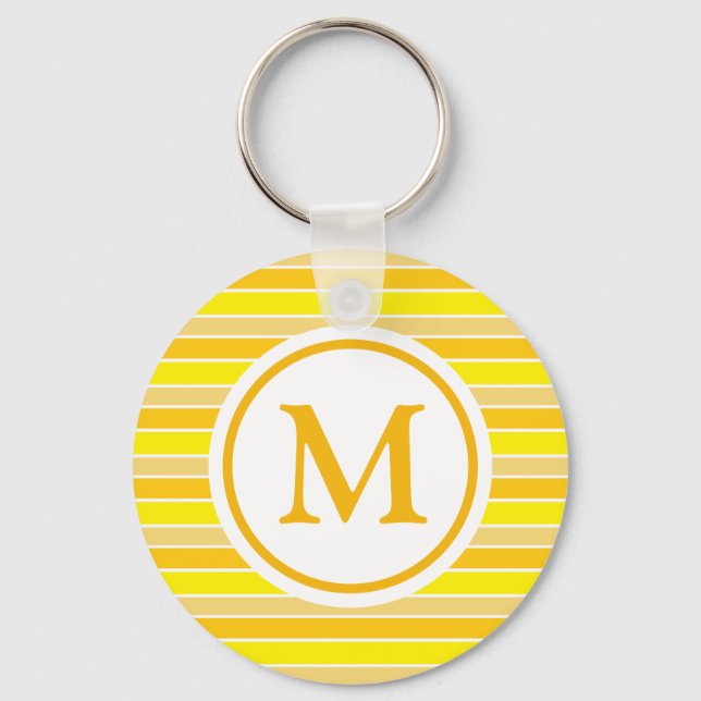 Yellow and Orange Horizontal Striped Monogram Key Ring (Front)
