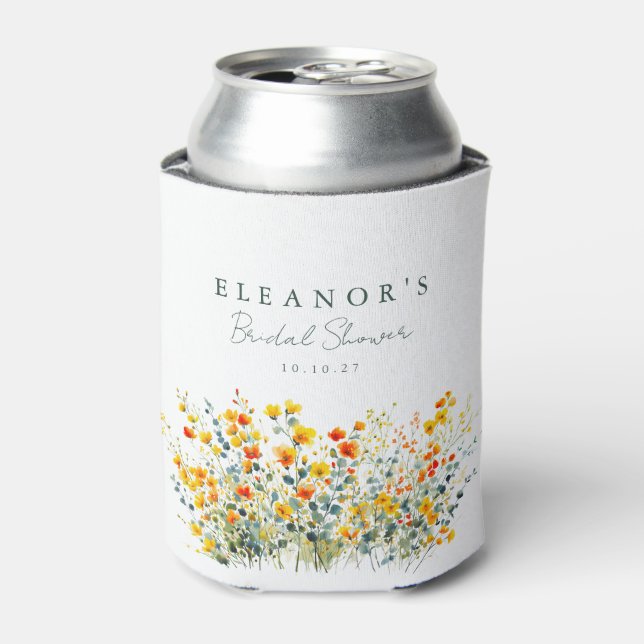 Yellow and Orange Meadow Wildflowers Bridal Shower Can Cooler (Can Front)
