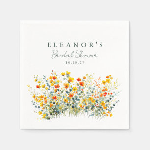 Yellow and Orange Meadow Wildflowers Bridal Shower Napkin