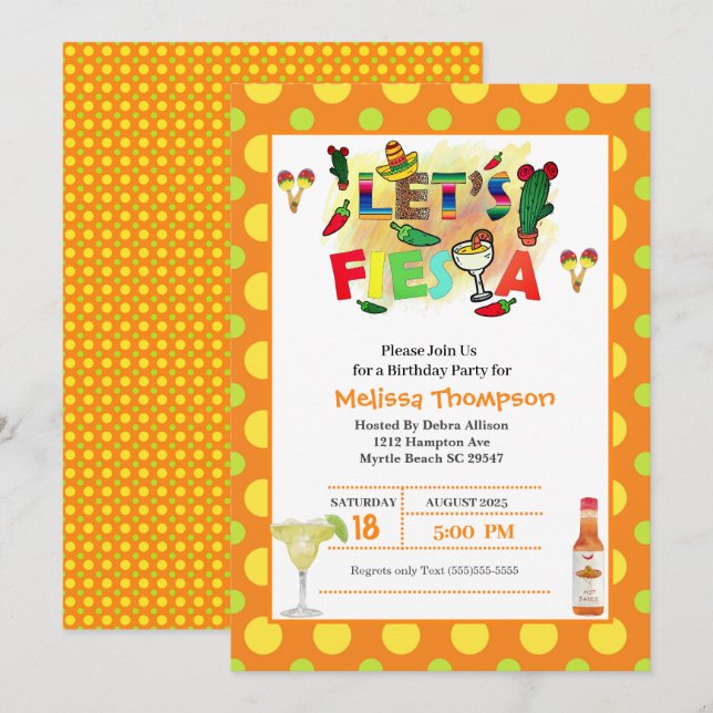 Yellow and Orange Mexican Fiesta Birthday   Invitation (Front/Back)