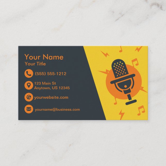 Yellow and Orange Microphone Business Card (Front)