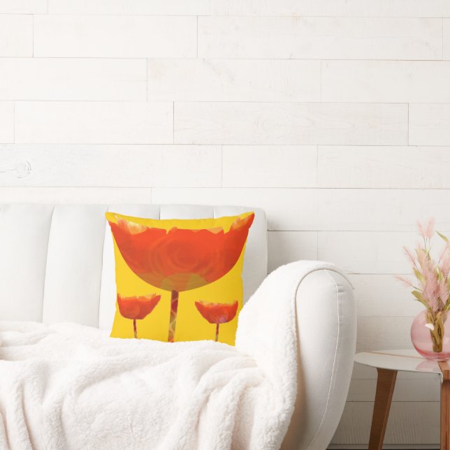 Yellow and Orange Modern Poppy Floral Pillow (Couch)