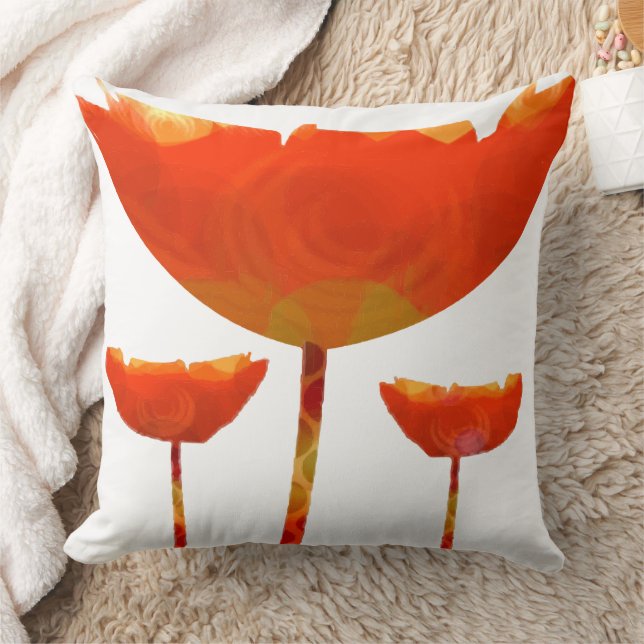 Yellow and Orange Modern Poppy Floral Pillow (Blanket)