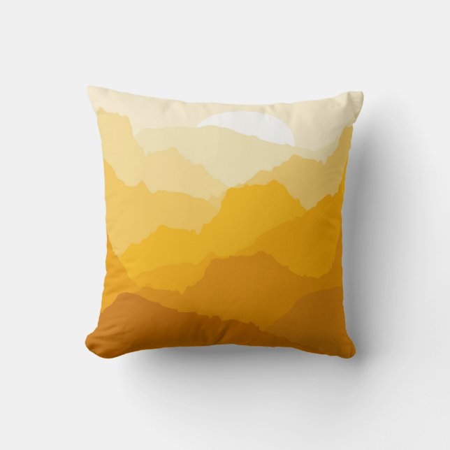 Yellow and orange mountain sunrise cushion (Front)