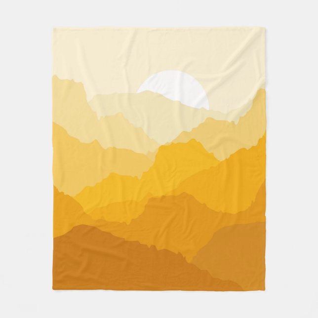 Yellow and orange mountain sunrise fleece blanket (Front)
