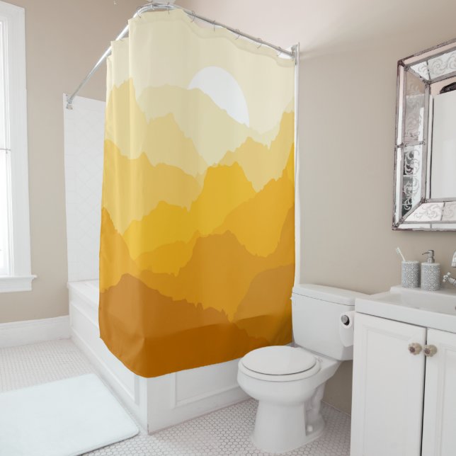 Yellow and orange mountain sunrise shower curtain (In Situ)
