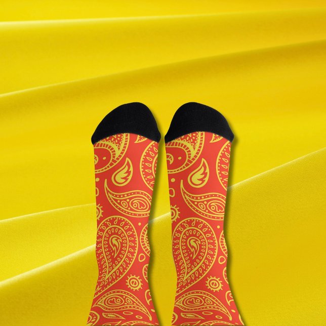 Yellow And Orange Paisley Crew Socks (Creator Uploaded)