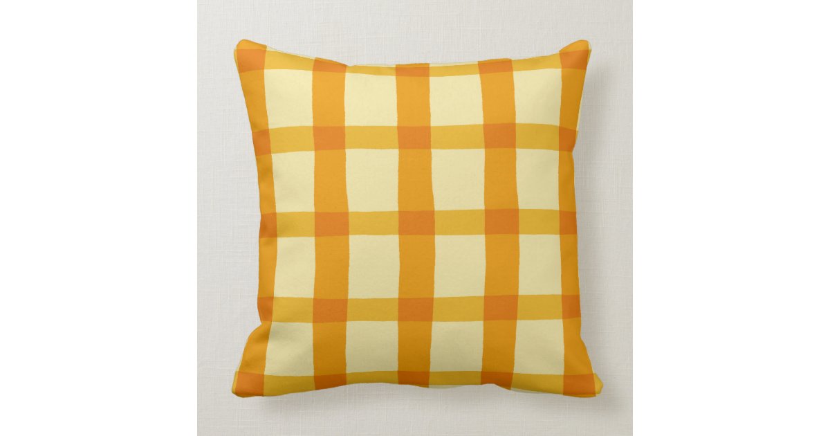 Yellow and Orange Plaid Cushion Zazzle.co.uk
