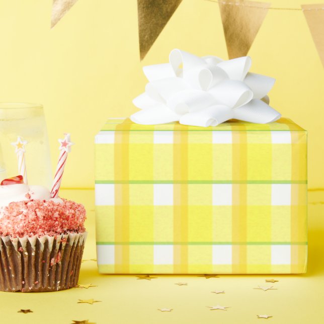 Yellow and Orange  Plaid Pattern Wrapping Paper (Birthday Party)