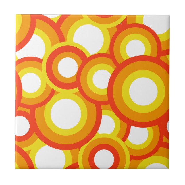 Yellow and orange psychedelic circles tile (Front)