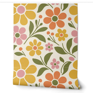 Yellow and Orange Retro Boho Flower Wallpaper