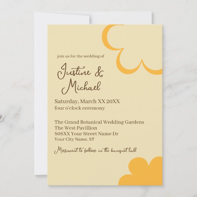 Yellow and Orange Retro Flowers Wedding Invitation (Front)