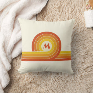 Yellow and orange retro style circles and lines  cushion