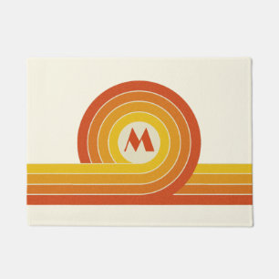 Yellow and orange retro style circles and lines doormat